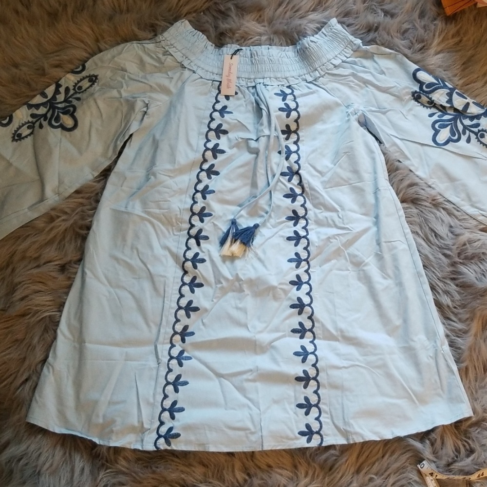 SALE! Love Riche Baby Blue Embroidered Dress - Picture 3 of 4